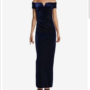 Xscape Velvet Off Shoulder Gown - 4